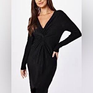 Norma Kamali Empire Twist Dress Long Sleeve Black Size Large